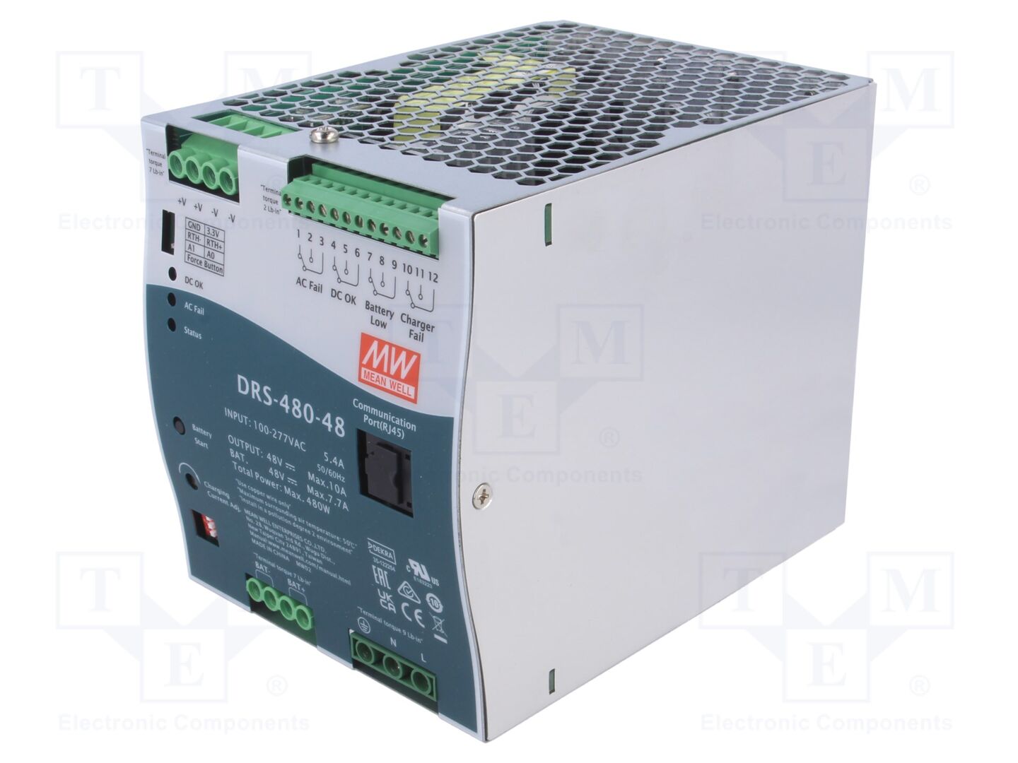 MEAN WELL DRS-480-48 DIN-kiskoon asennettava puskurivirtalähde 480W 48VDC