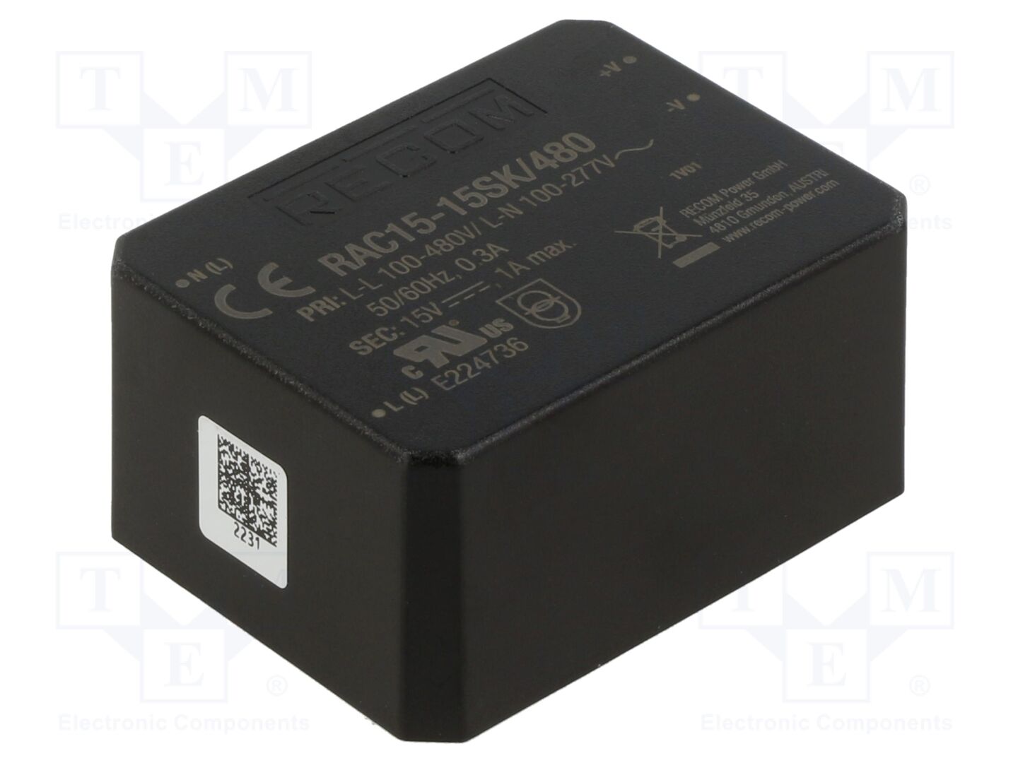 RECOM RAC15-15SK/480 AC/DC-muunnin 15W