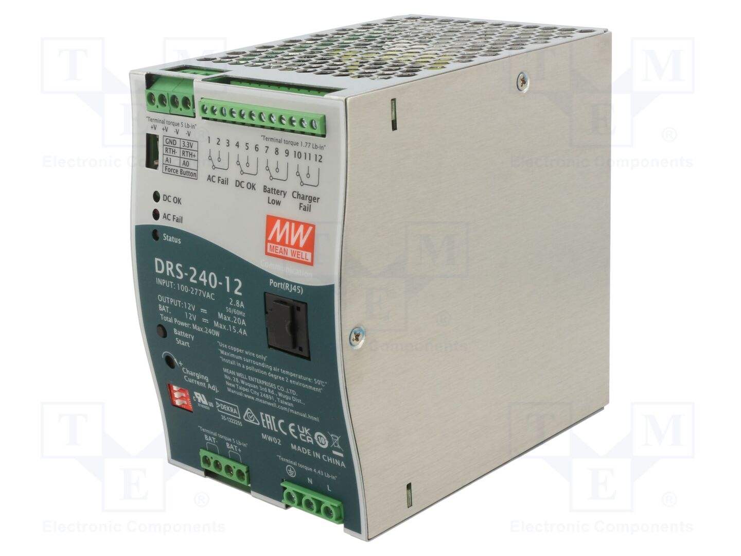 MEAN WELL DRS-240-12 DIN-kiskoon asennettava verkkolaite 240W 12VDC 20A