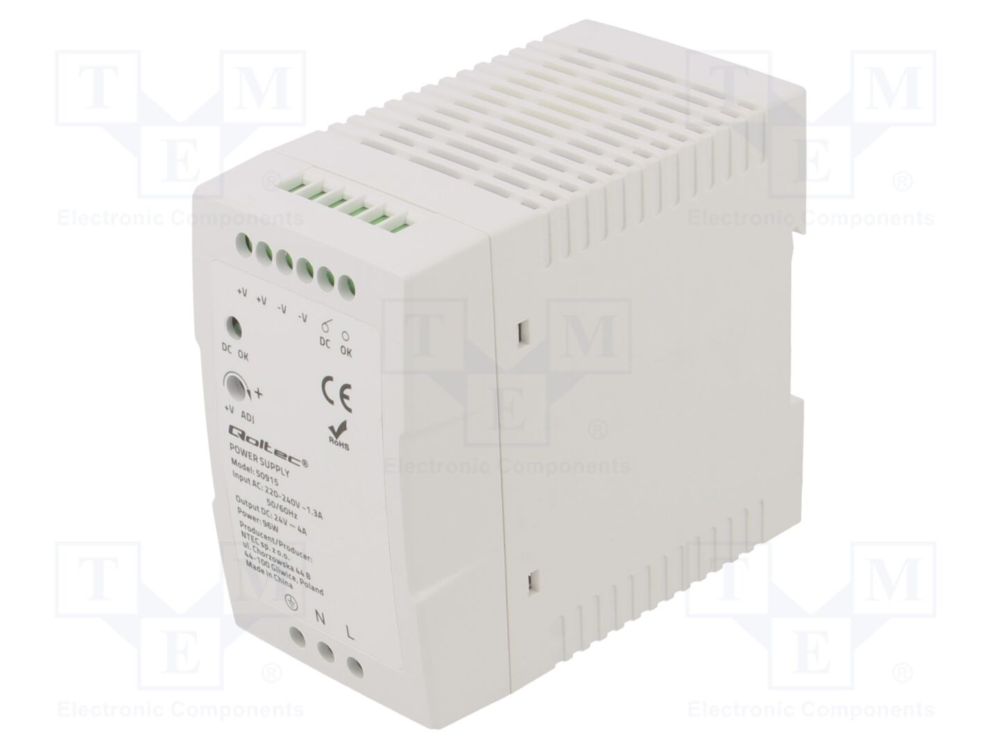 QOLTEC 50915 DIN-kiskoon asennettava kytkentäsähkölaite 96W 24VDC 4A