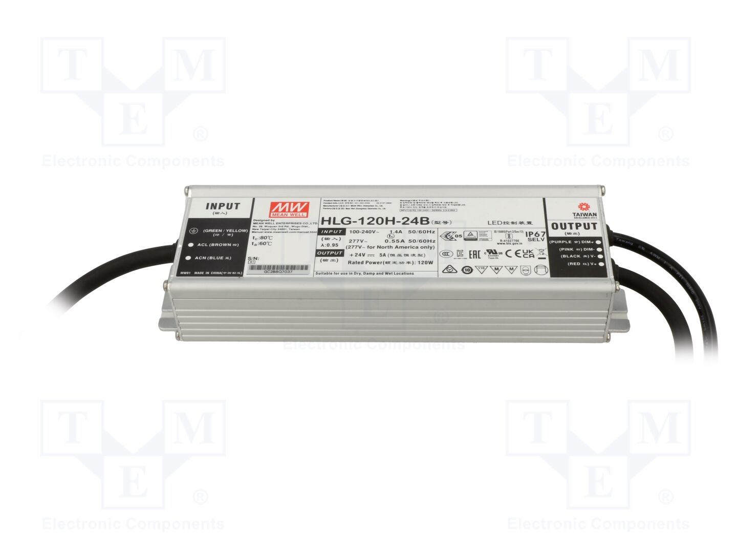 MEAN WELL HLG-120H-24B LED-verkkolaite 120W 24VDC 5A