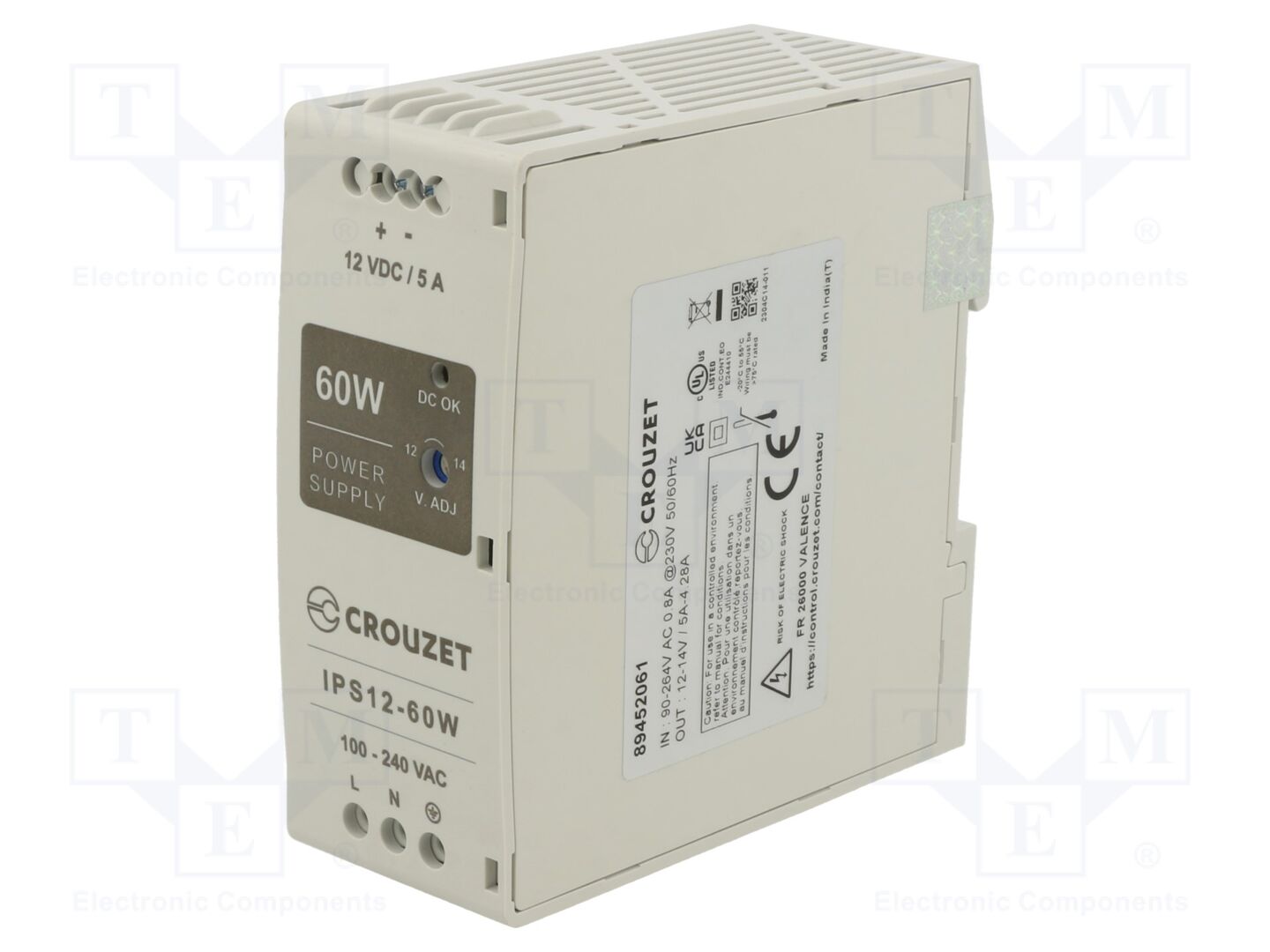 CROUZET IPS12-60W DIN-kiskoon asennettava kytkentävirtalähde 60W 12VDC